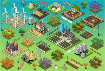 Isometric City Vector Building Farm Set Map © Aurielaki