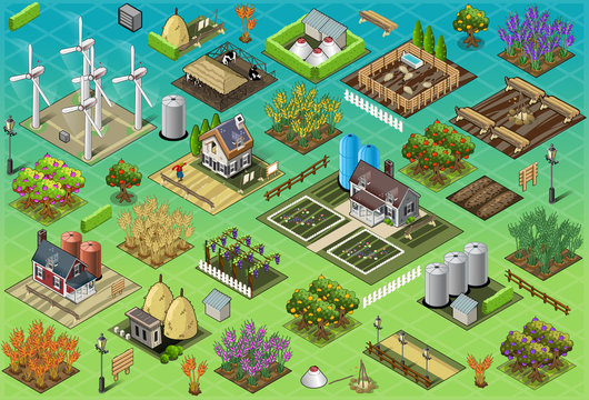 Isometric City Vector Building Farm Set Map