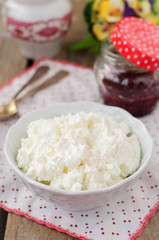 Cottage Cheese (Quark, Cream Cheese, Curd) in a White Bowl