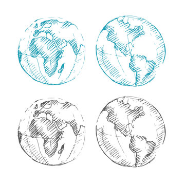 World Map Earth Globe. Sketch. Vector illustration.
