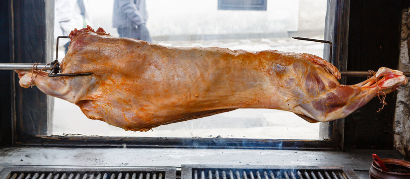 Carcass Of A Lamb On A Spit
