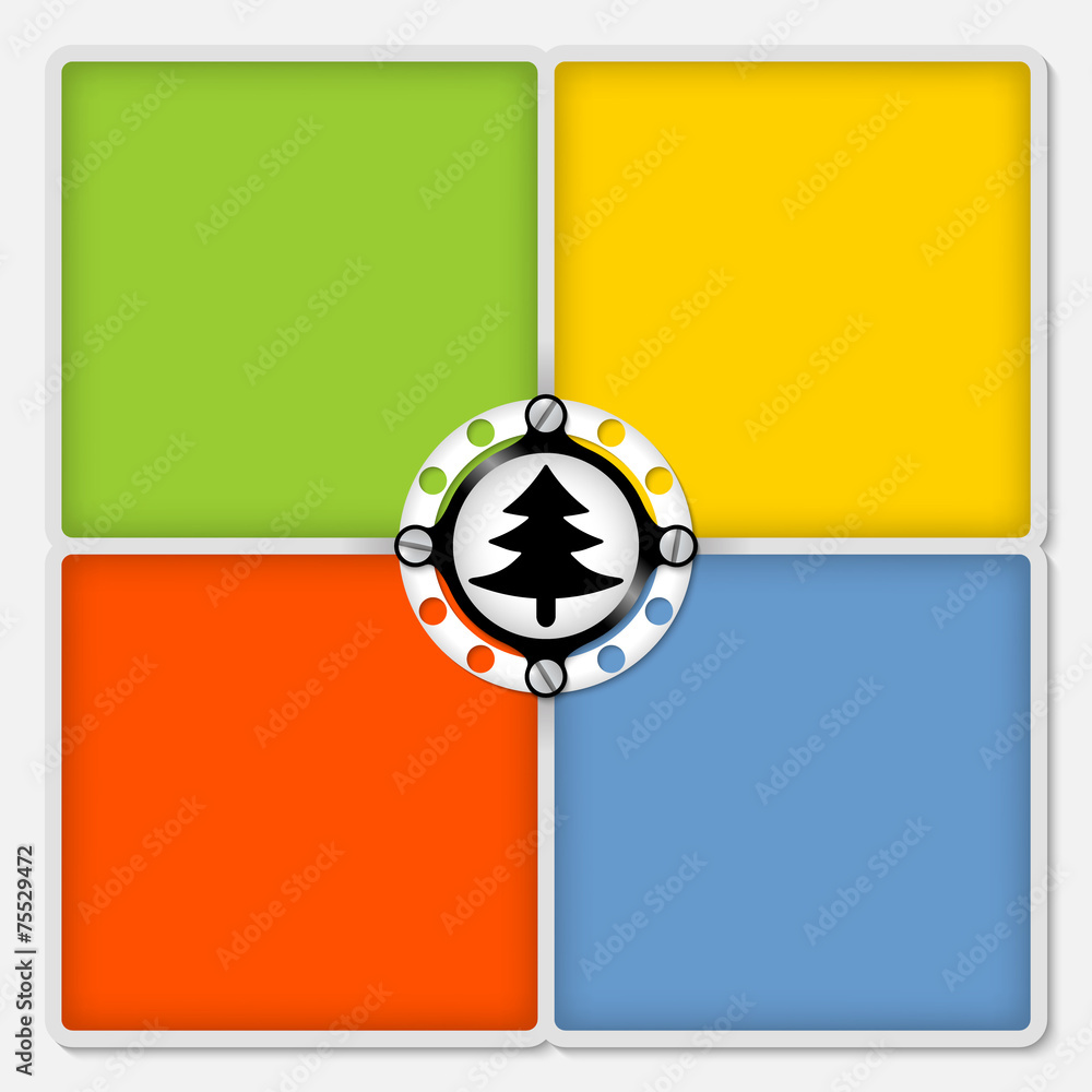 Poster four colored frames for white text and tree symbol