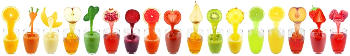 Foto auf Acrylglas Saft Collage aus Obst- und Gemüsesaft