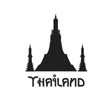Black and white temple in Thailand. Vector simbol.
