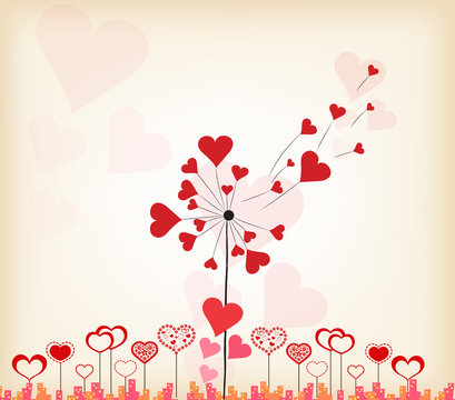 dandelions hearts valentines day background
