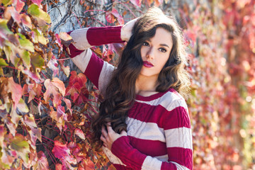 Beauty Fashion Model Girl with Autumnal Make up