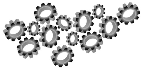 Set of toothed gears on white background