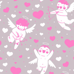 Valentines Day romantic seamless pattern with cute cupid and