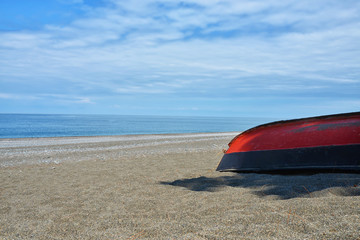 Georgia Batumi beach landscape with boat coast Black