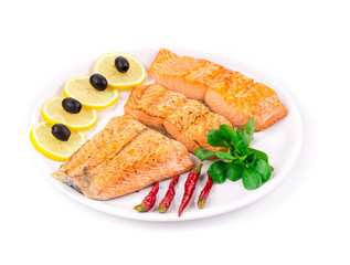 Grilled salmon fillets with rosemary.