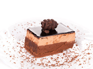 Dark chocolate cake close up.