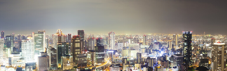 Fototapeta na wymiar Panoramic view of skyline in Osaka, Japan