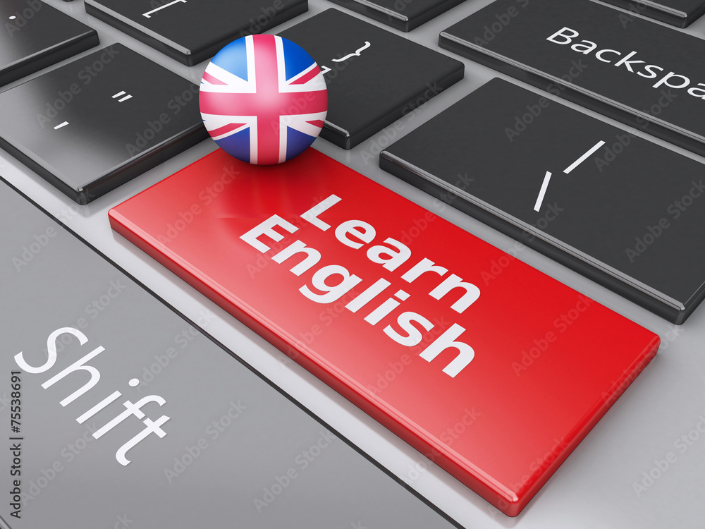 Poster 3d learn english on computer keyboard. education concept