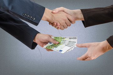 Man gives euro banknotes as a bribe