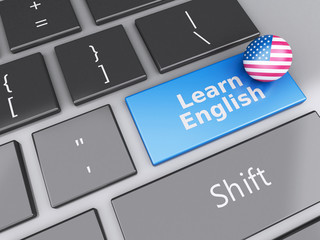 Fototapeta premium 3d Learn English on computer keyboard. Education concept
