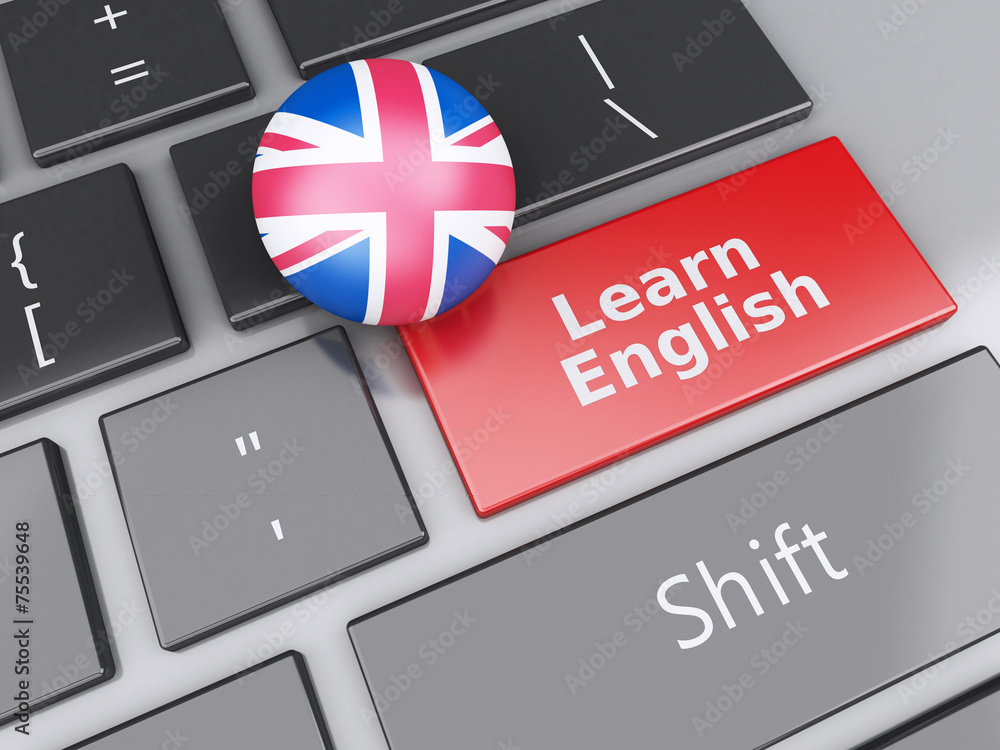 Poster 3d learn english on computer keyboard. education concept