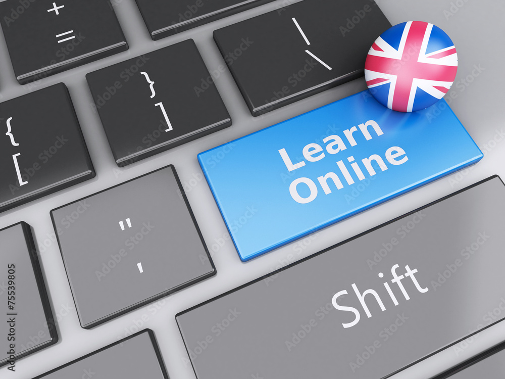 Poster 3d learn english on computer keyboard. education concept