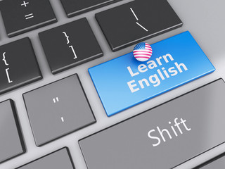 Fototapeta premium 3d Learn English on computer keyboard. Education concept