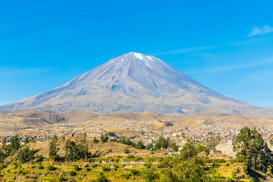 View of the Misty Volcano in Arequipa, Peru, South America
