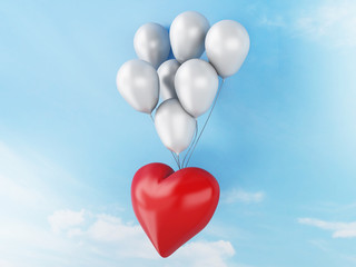 Obraz na płótnie Canvas 3d red heart and colorful balloons. valentine's day concept in t