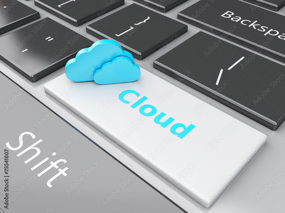 Poster 3d cloud on computer keyboard. cloud computing concept