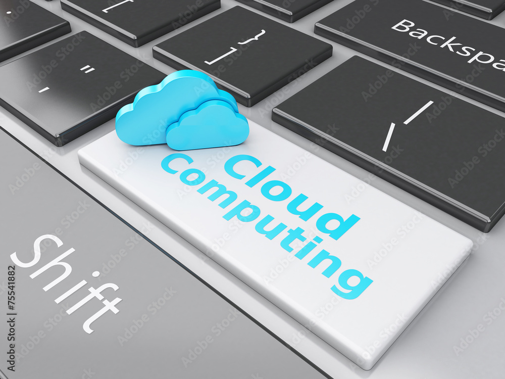 Poster 3d cloud on computer keyboard. cloud computing concept
