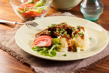 Goulash with boiled potatoes