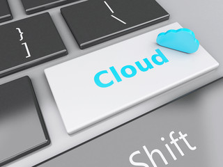 Fototapeta premium 3d Cloud Application on computer keyboard. Cloud computing conce