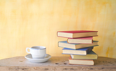 books and a cup of coffee, free copy space