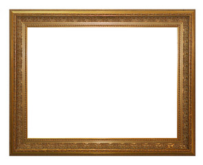 Antique gold frame isolated on a white background.