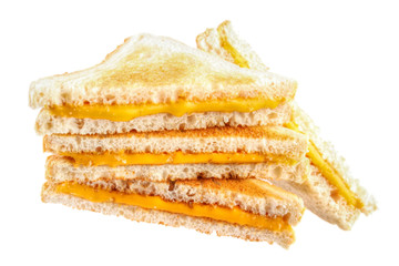 Pile of cheese toast sandwiches , isolated on white