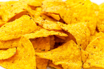 Crispy tortilla chips, close up
