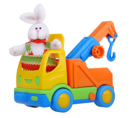 Toy car truck with easter rabbit