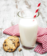 Chocolate chip cookie and glass of milk