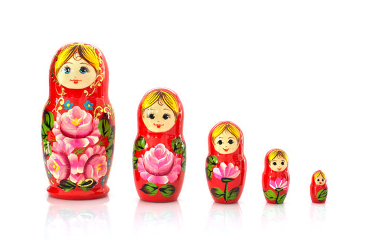 Set of five matryoshka russian nesting dolls