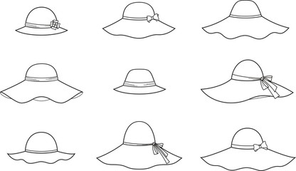 Vector fashion illustration of hats