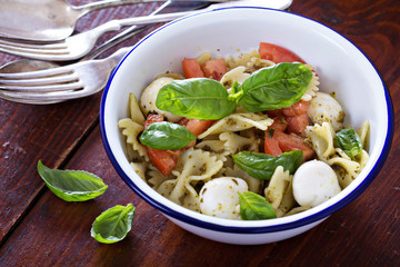 Pasta salad Caprese style with farfalle