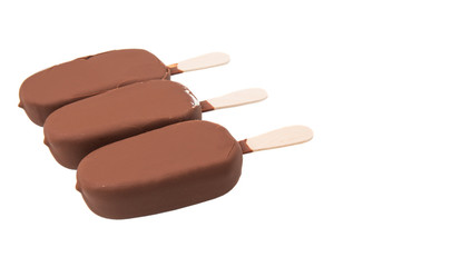 Chocolate ice cream over white background 