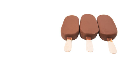 Chocolate ice cream over white background 