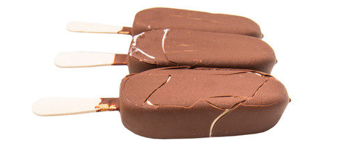 Chocolate ice cream over white background 