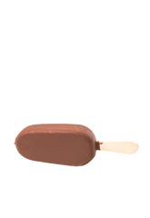 Chocolate ice cream over white background 