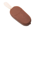 Chocolate ice cream over white background 