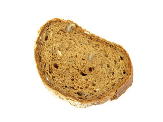 Rye walnuts bread slice isolated on white background.