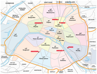 paris road and administrative map - obrazy, fototapety, plakaty