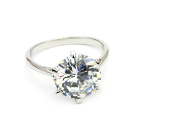 Single stone diamond ring isolated on white background 
