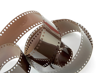 35mm photo film strip on white background.
