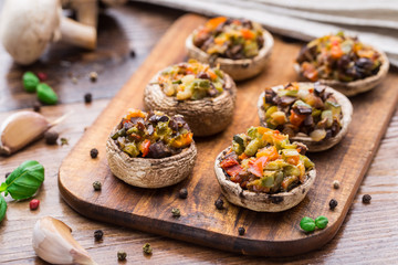 Portobello mushrooms stuffed with vegetables