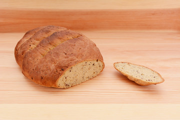 Fresh malted bread loaf with the crust cut off