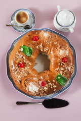 Kings cake, Roscón de Reyes, spanish traditional sweet to eat i