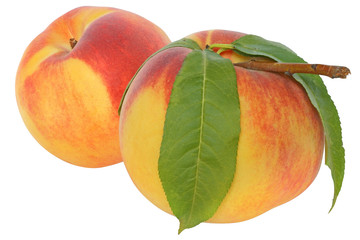 Full peaches with leaf close up